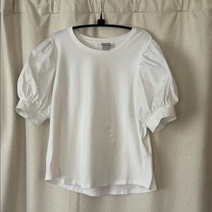 Chico's White Ruffled Puff Sleeve Blouse